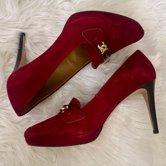 Coach Garden Loafer Platform Pump Heels Dark Red Suede Logo Womens 9B Career - Picture 7 of 14